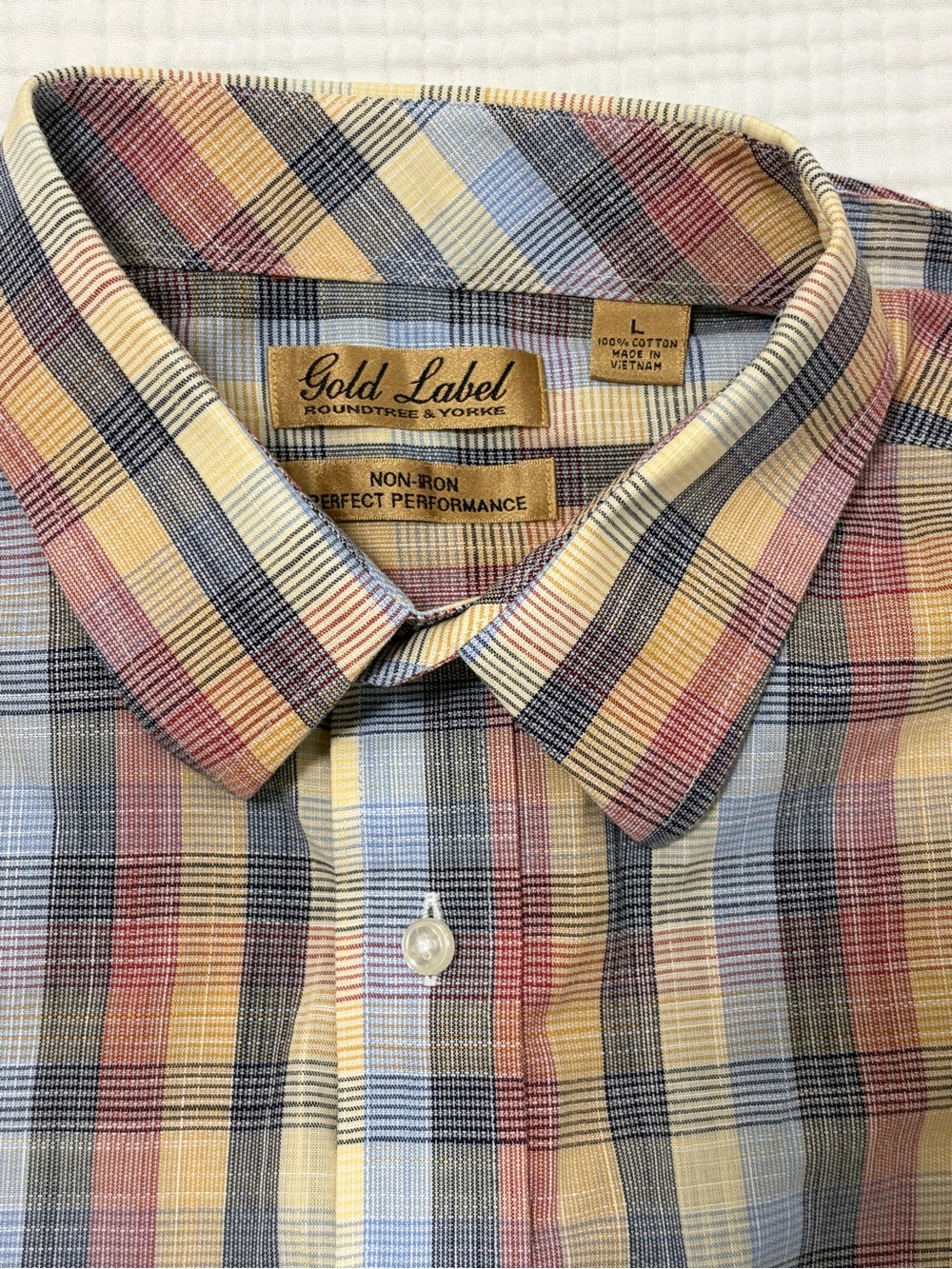 Roundtree &Yorke Gold Label Premium Men's Plaid Button-Down Multi-Color Sz L